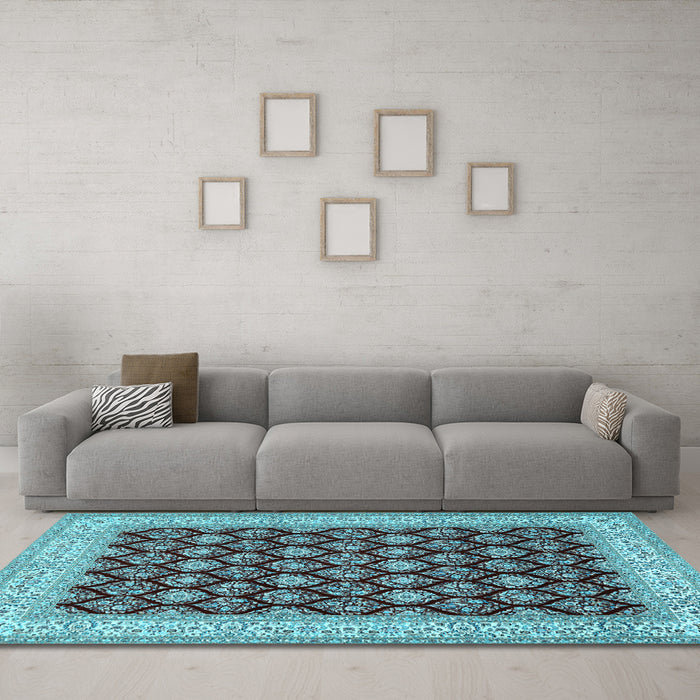 Machine Washable Persian Light Blue Traditional Rug in a Living Room, wshtr2643lblu