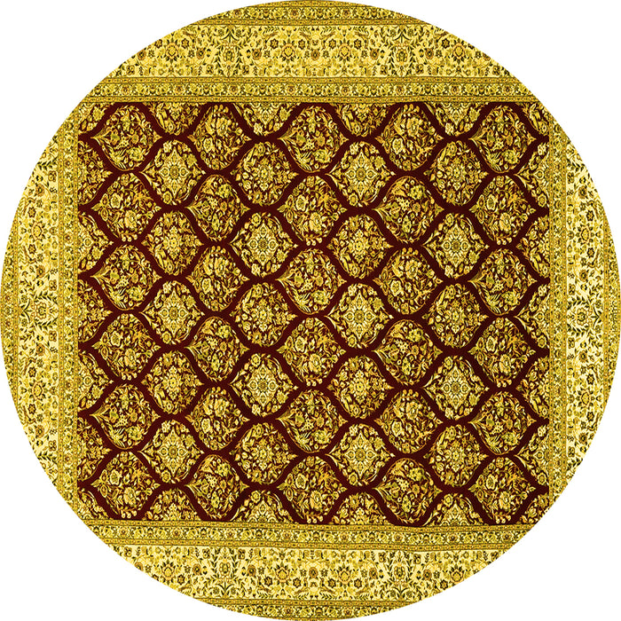 Round Persian Yellow Traditional Rug, tr2643yw