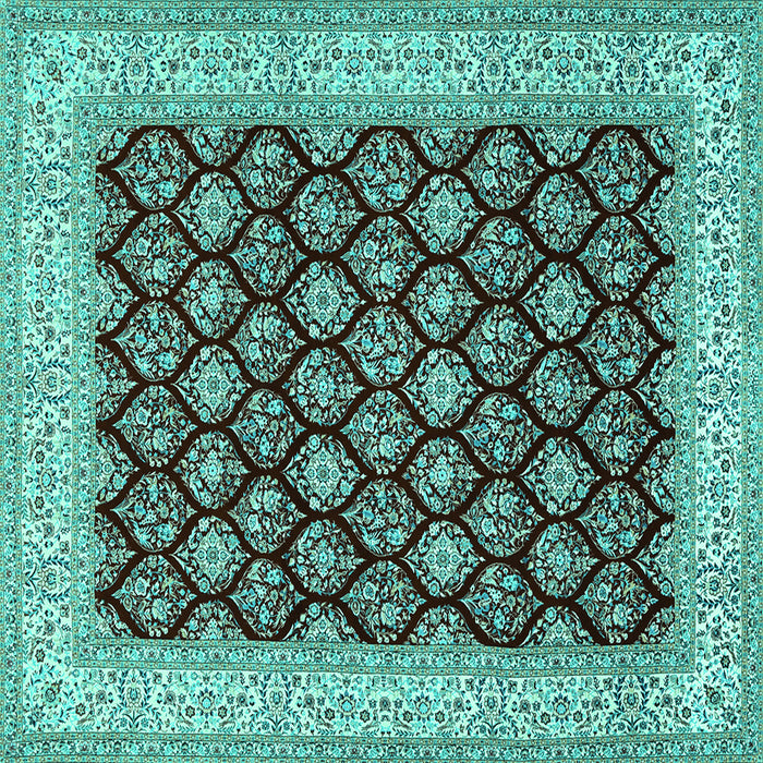 Square Machine Washable Persian Turquoise Traditional Area Rugs, wshtr2643turq