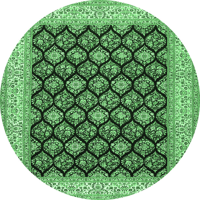 Round Persian Emerald Green Traditional Rug, tr2643emgrn