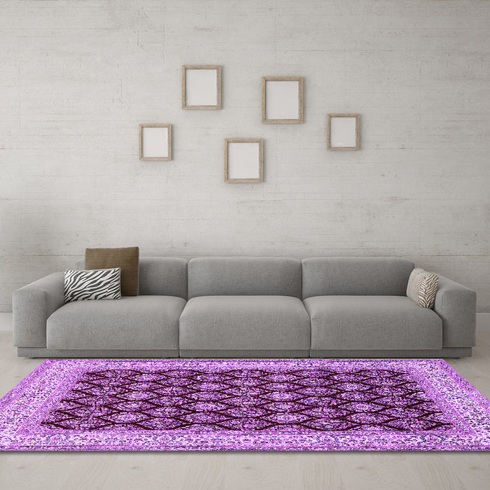 Machine Washable Persian Purple Traditional Area Rugs in a Living Room, wshtr2643pur