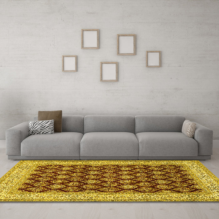 Machine Washable Persian Yellow Traditional Rug in a Living Room, wshtr2643yw