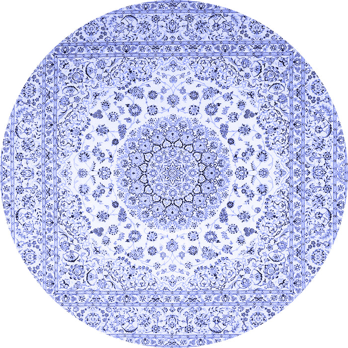 Round Machine Washable Persian Blue Traditional Rug, wshtr2644blu