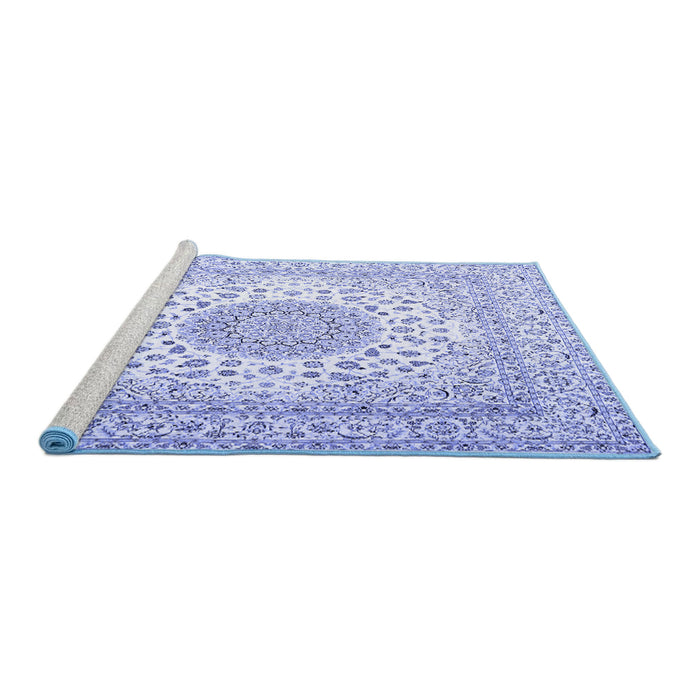 Sideview of Machine Washable Persian Blue Traditional Rug, wshtr2644blu