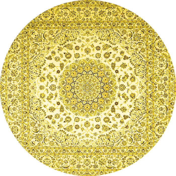 Round Machine Washable Persian Yellow Traditional Rug, wshtr2644yw