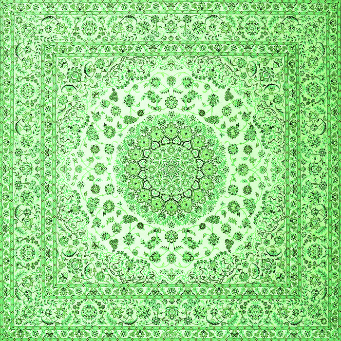 Round Machine Washable Persian Green Traditional Area Rugs, wshtr2644grn