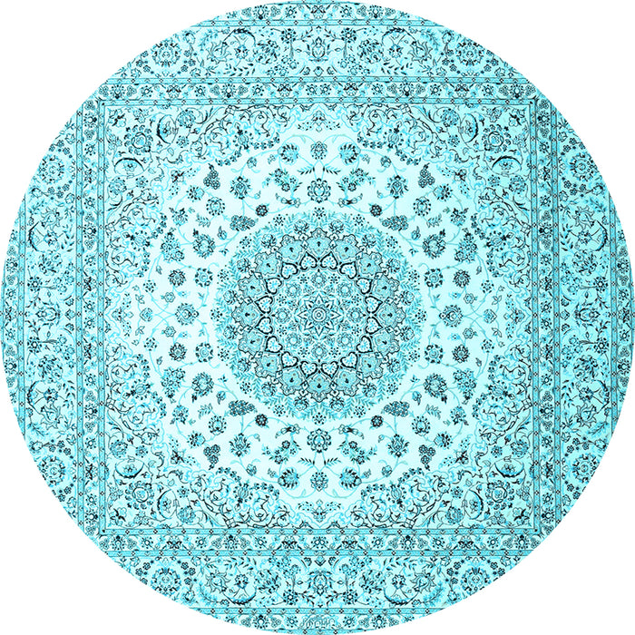 Round Machine Washable Persian Light Blue Traditional Rug, wshtr2644lblu