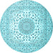 Round Machine Washable Persian Light Blue Traditional Rug, wshtr2644lblu