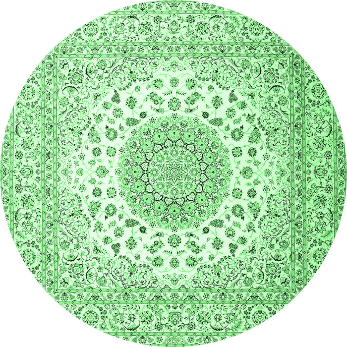 Round Machine Washable Persian Emerald Green Traditional Area Rugs, wshtr2644emgrn