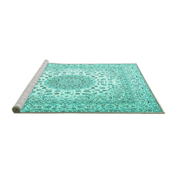 Sideview of Machine Washable Persian Turquoise Traditional Area Rugs, wshtr2644turq