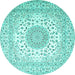 Round Machine Washable Persian Turquoise Traditional Area Rugs, wshtr2644turq