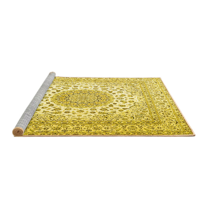 Sideview of Machine Washable Persian Yellow Traditional Rug, wshtr2644yw