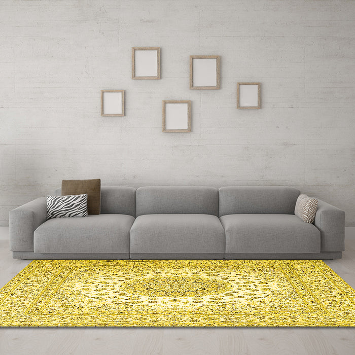 Machine Washable Persian Yellow Traditional Rug in a Living Room, wshtr2644yw