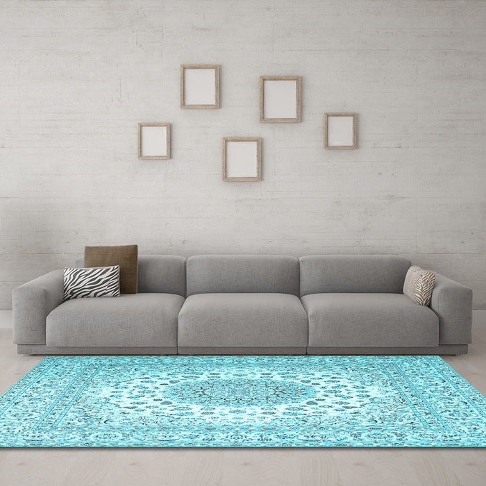 Machine Washable Persian Light Blue Traditional Rug in a Living Room, wshtr2644lblu