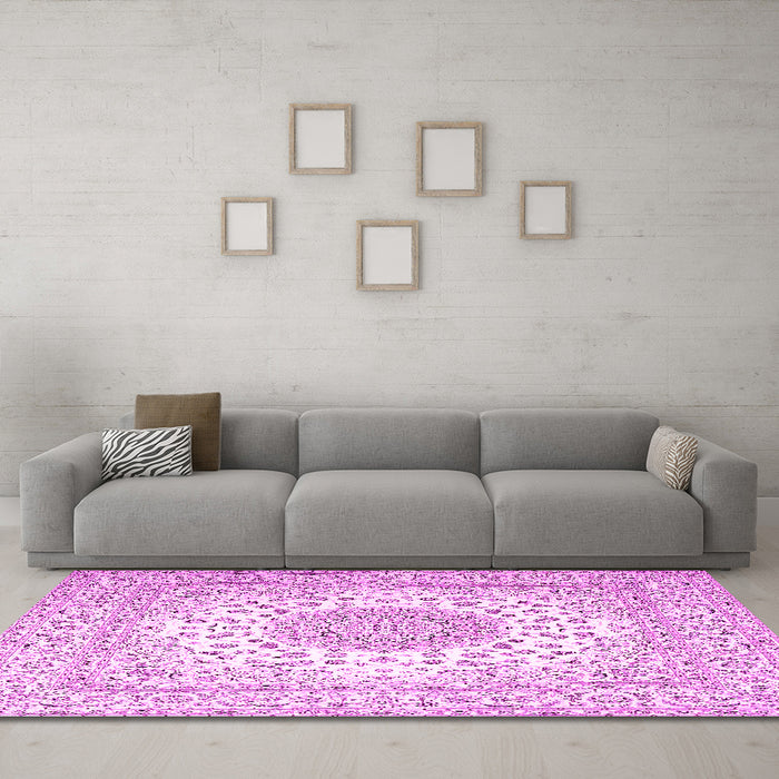 Machine Washable Persian Pink Traditional Rug in a Living Room, wshtr2644pnk