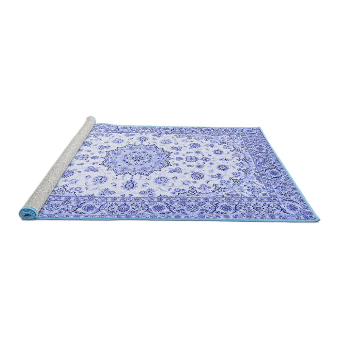Sideview of Machine Washable Persian Blue Traditional Rug, wshtr2645blu