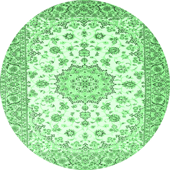 Round Machine Washable Persian Emerald Green Traditional Area Rugs, wshtr2645emgrn