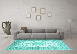 Machine Washable Persian Turquoise Traditional Area Rugs in a Living Room,, wshtr2645turq