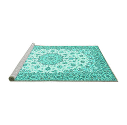 Sideview of Machine Washable Persian Turquoise Traditional Area Rugs, wshtr2645turq