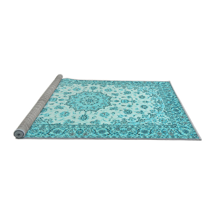 Sideview of Machine Washable Persian Light Blue Traditional Rug, wshtr2645lblu
