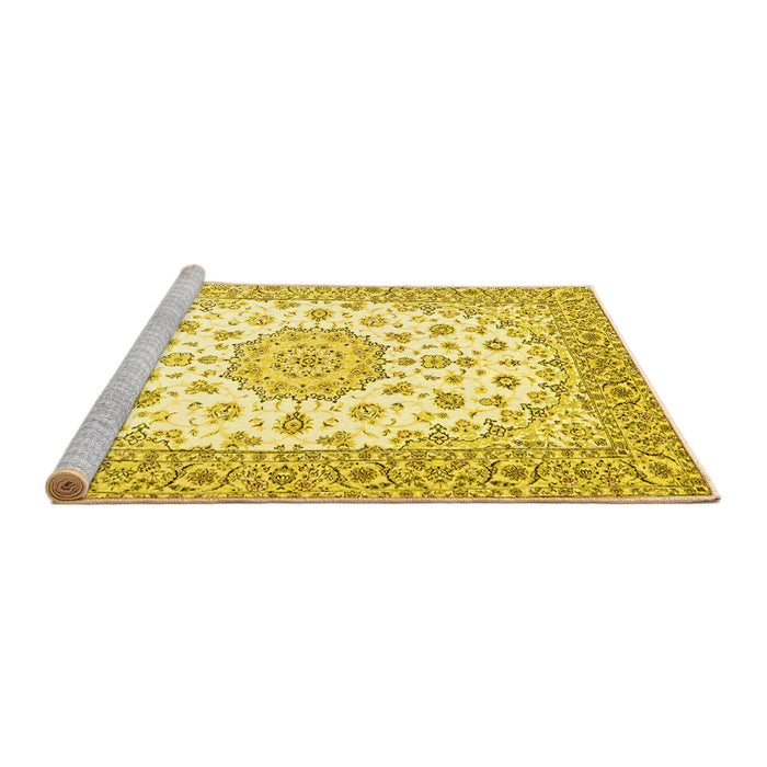 Sideview of Machine Washable Persian Yellow Traditional Rug, wshtr2645yw