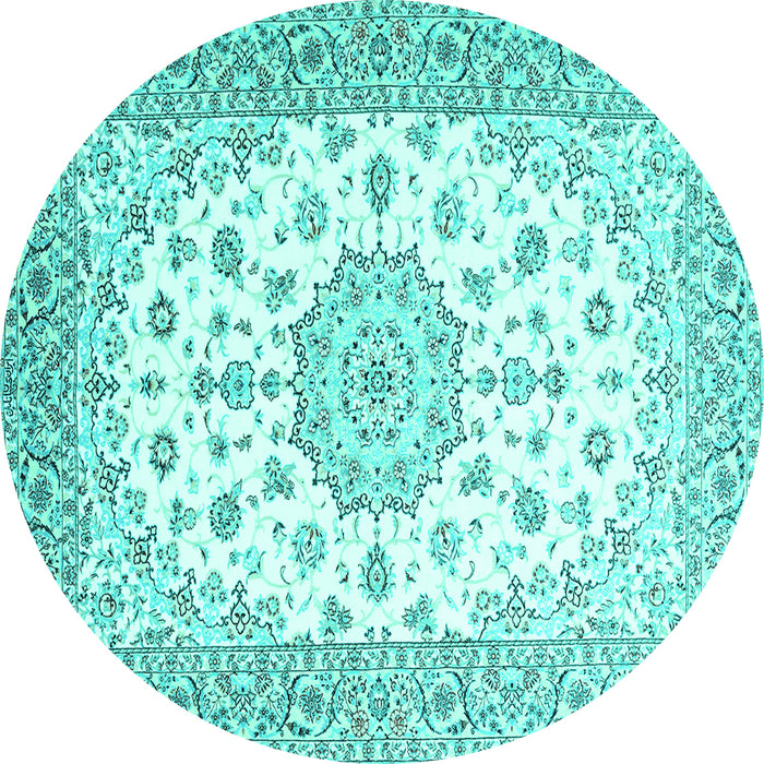 Round Machine Washable Persian Turquoise Traditional Area Rugs, wshtr2645turq