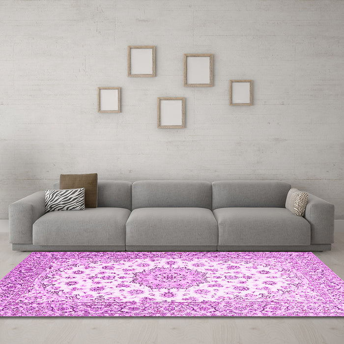 Machine Washable Persian Pink Traditional Rug in a Living Room, wshtr2645pnk