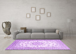 Machine Washable Persian Purple Traditional Area Rugs in a Living Room, wshtr2645pur