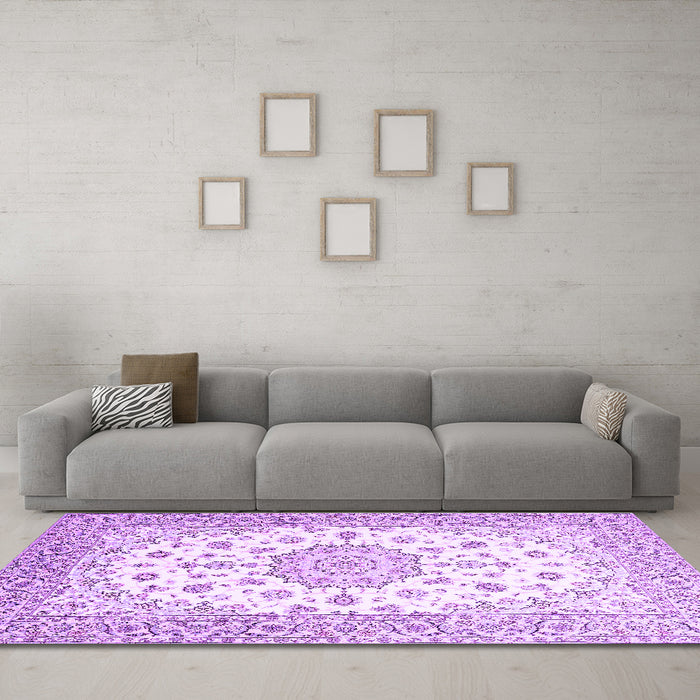 Machine Washable Persian Purple Traditional Area Rugs in a Living Room, wshtr2645pur