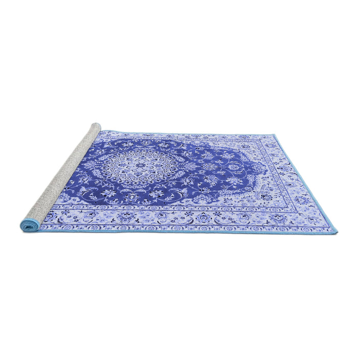 Sideview of Machine Washable Persian Blue Traditional Rug, wshtr2646blu