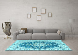 Machine Washable Persian Light Blue Traditional Rug in a Living Room, wshtr2646lblu