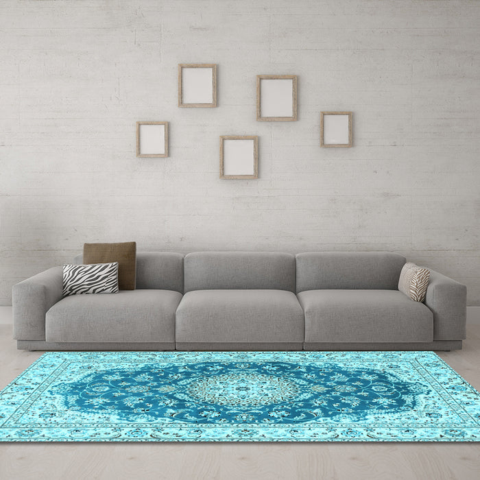 Machine Washable Persian Light Blue Traditional Rug in a Living Room, wshtr2646lblu