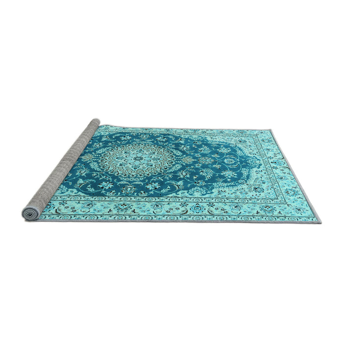 Sideview of Machine Washable Persian Light Blue Traditional Rug, wshtr2646lblu