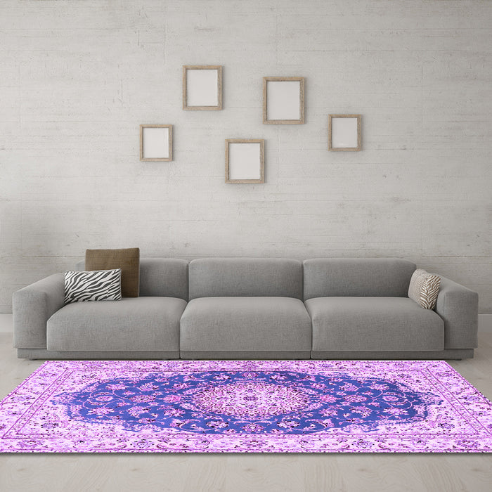 Machine Washable Persian Purple Traditional Area Rugs in a Living Room, wshtr2646pur