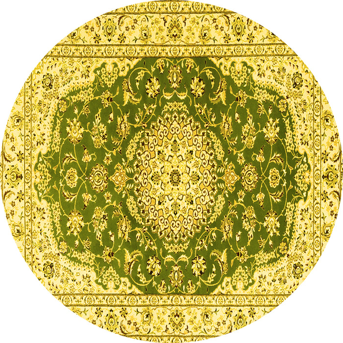 Round Persian Yellow Traditional Rug, tr2646yw