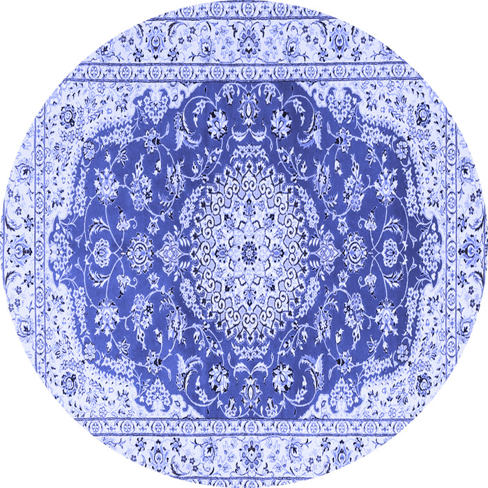 Round Machine Washable Persian Blue Traditional Rug, wshtr2646blu