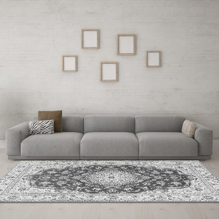 Machine Washable Persian Gray Traditional Rug in a Living Room,, wshtr2646gry