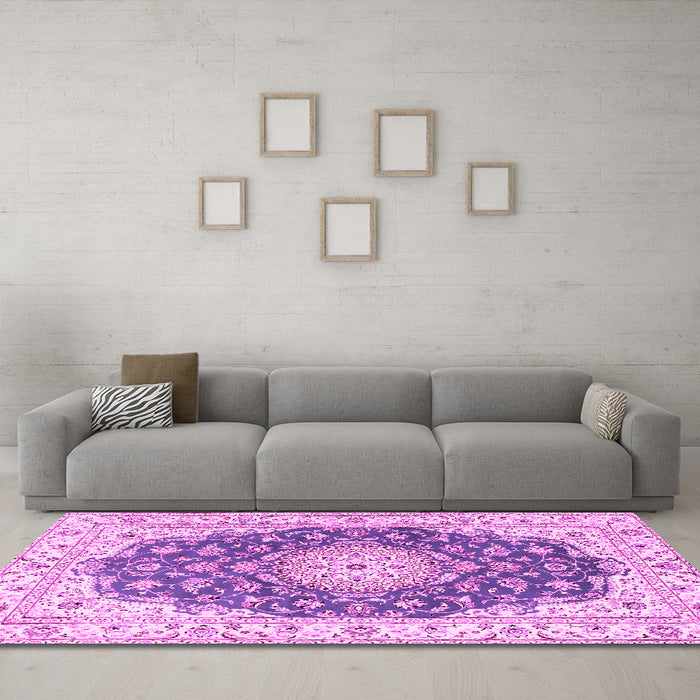 Machine Washable Persian Pink Traditional Rug in a Living Room, wshtr2646pnk