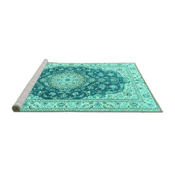 Sideview of Machine Washable Persian Turquoise Traditional Area Rugs, wshtr2646turq