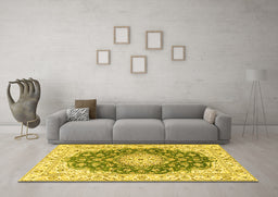 Machine Washable Persian Yellow Traditional Rug in a Living Room, wshtr2646yw