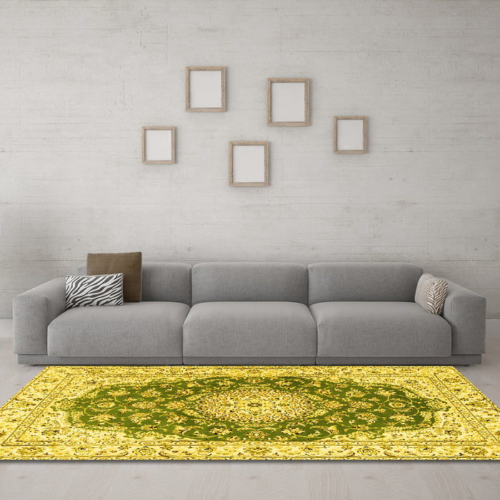 Machine Washable Persian Yellow Traditional Rug in a Living Room, wshtr2646yw