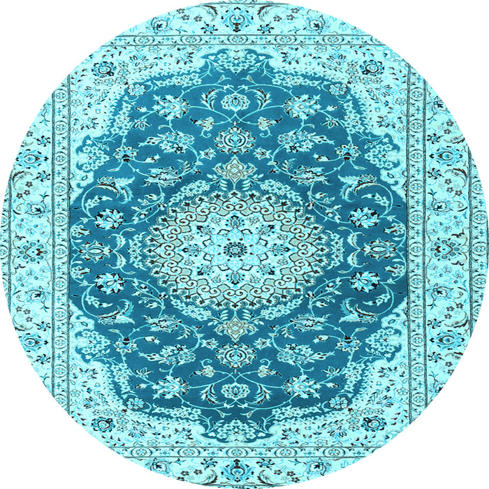 Round Machine Washable Persian Light Blue Traditional Rug, wshtr2646lblu