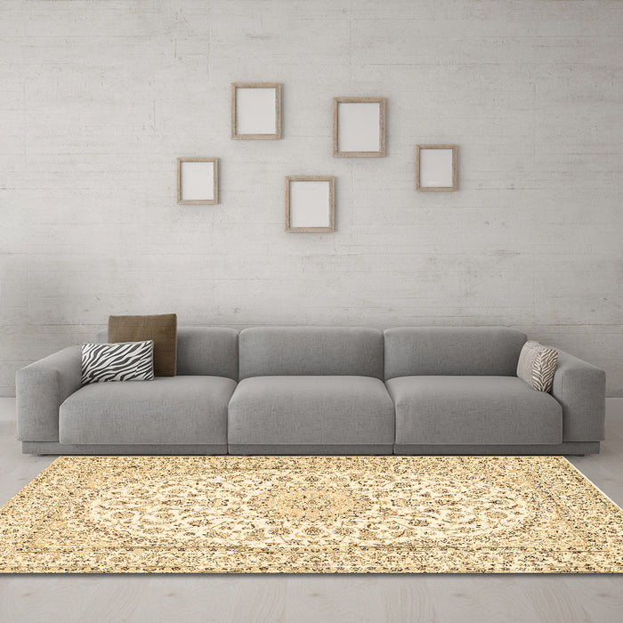 Machine Washable Medallion Brown Traditional Rug in a Living Room,, wshtr2647brn