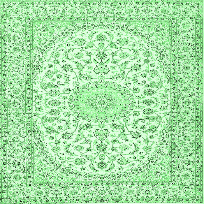 Square Machine Washable Medallion Emerald Green Traditional Area Rugs, wshtr2647emgrn
