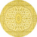 Round Machine Washable Medallion Yellow Traditional Rug, wshtr2647yw