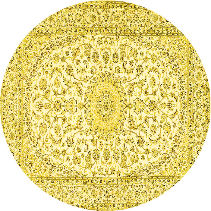 Round Medallion Yellow Traditional Rug, tr2647yw