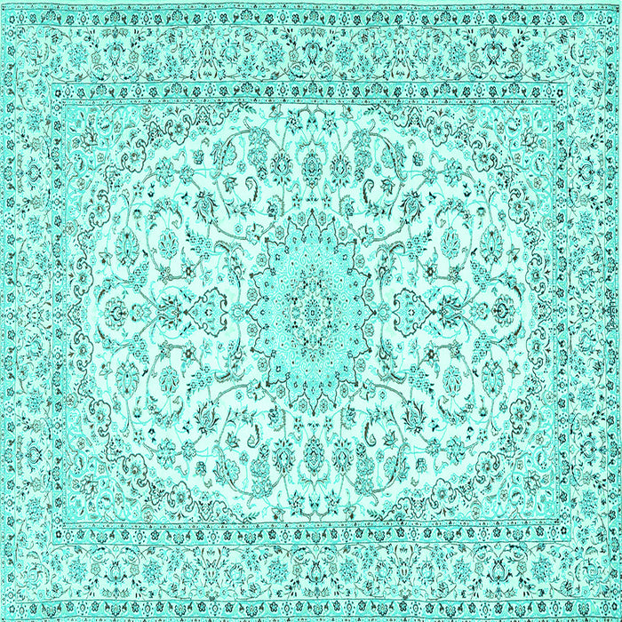 Square Machine Washable Medallion Turquoise Traditional Area Rugs, wshtr2647turq