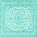 Square Machine Washable Medallion Turquoise Traditional Area Rugs, wshtr2647turq