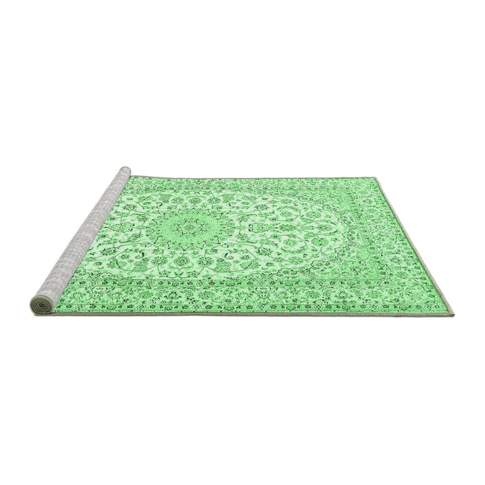 Sideview of Machine Washable Medallion Emerald Green Traditional Area Rugs, wshtr2647emgrn