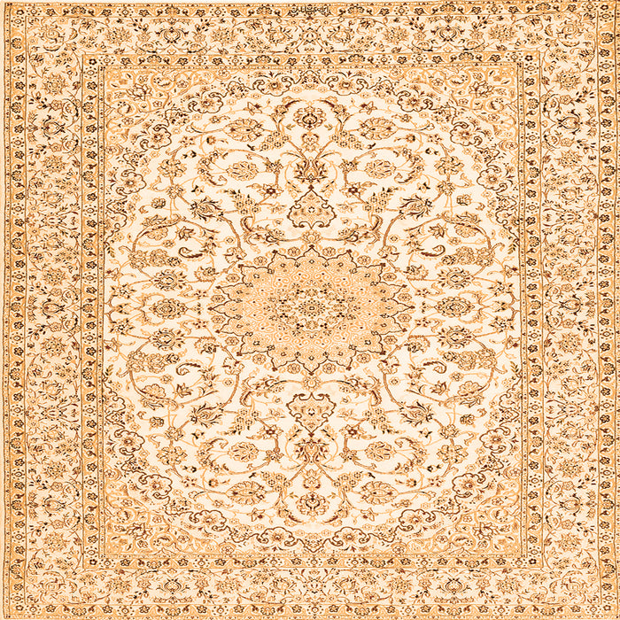 Round Machine Washable Medallion Orange Traditional Area Rugs, wshtr2647org